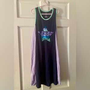 Lands End Girls Navy Tank Dress with Sequin Star